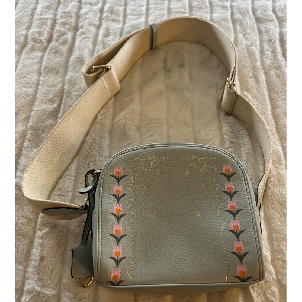 RADLEY LONDON Arden Crescent Floral Leather Mini Zip Around Crossbody NWOT